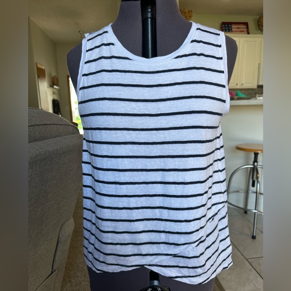 Athleta White and Black Striped Crewneck Tank